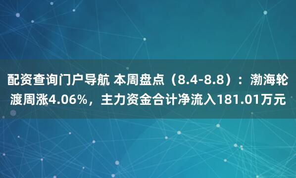 配资查询门户导航 本周盘点（8.4-8.8）：渤海轮渡周涨4.06%，主力资金合计净流入181.01万元