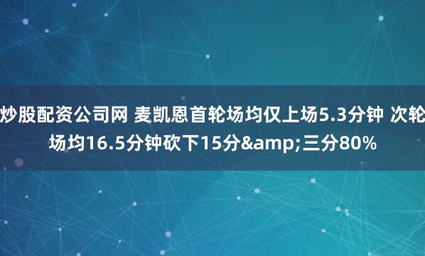 炒股配资公司网 麦凯恩首轮场均仅上场5.3分钟 次轮场均16.5分钟砍下15分&三分80%